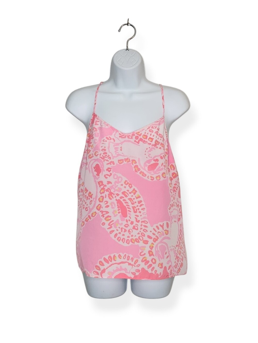 Lilly Pulitzer 100% Silk Pink White Ikat Print Camisole Tank Top Size Medium